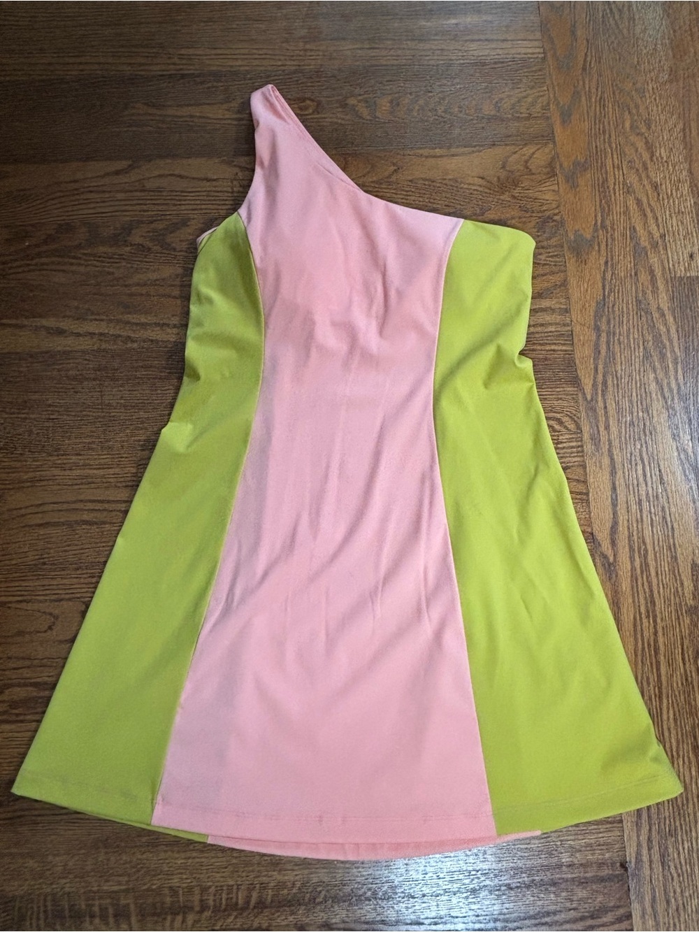 Outdoor Voices Pink and Lime One-Shoulder Colorblock Dress - Size M